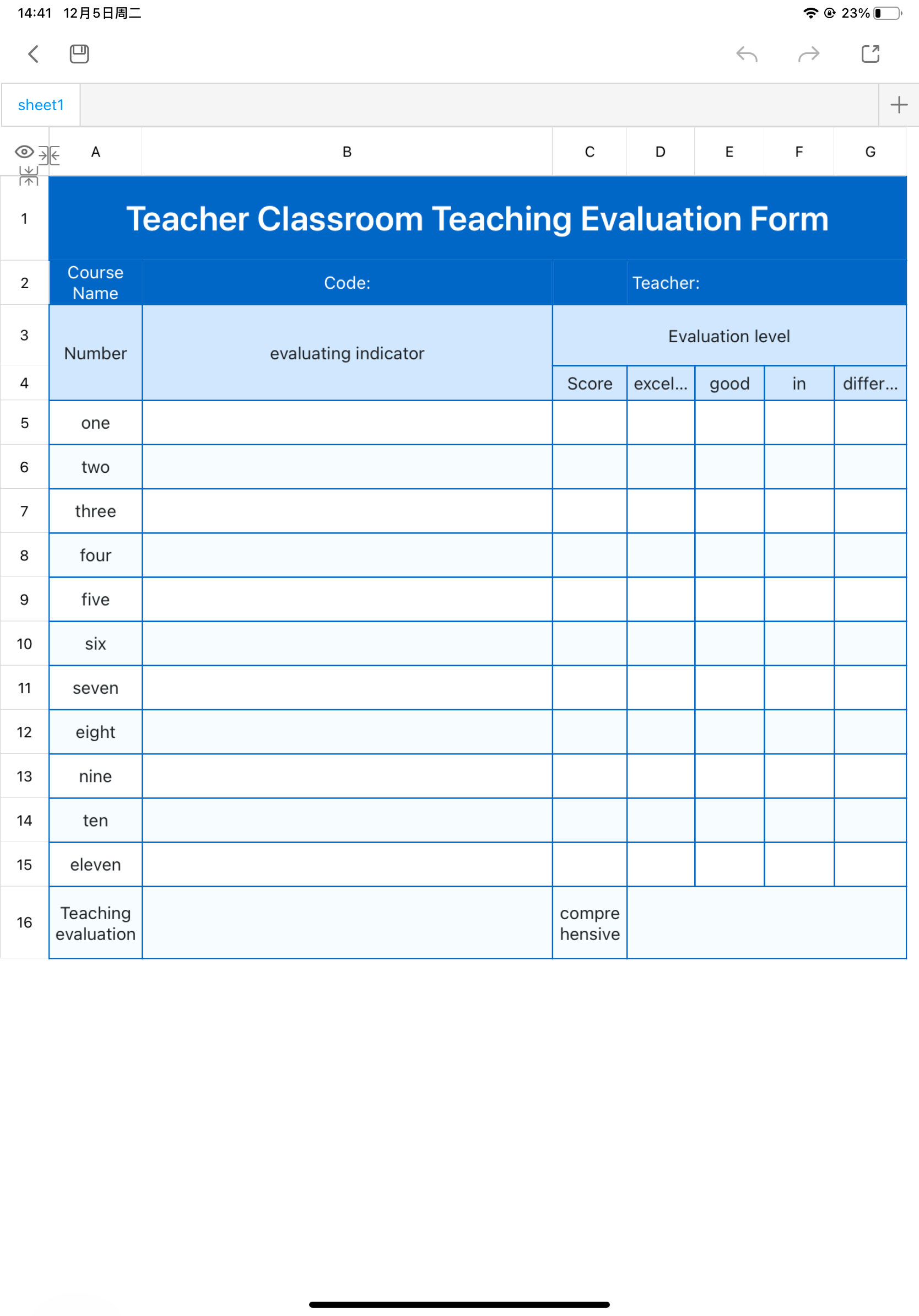 Teacher Classroom Teaching Evaluation Form 1